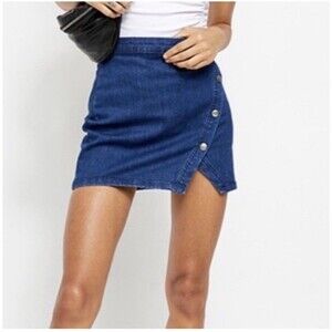 Free People We The Free Notched Denim Wrap Mini Short Skirt Women’s Sz 0
